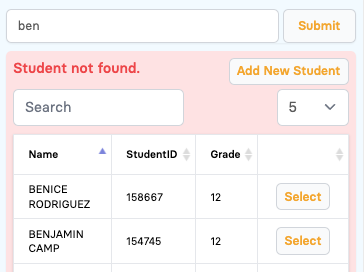 Student Not Found